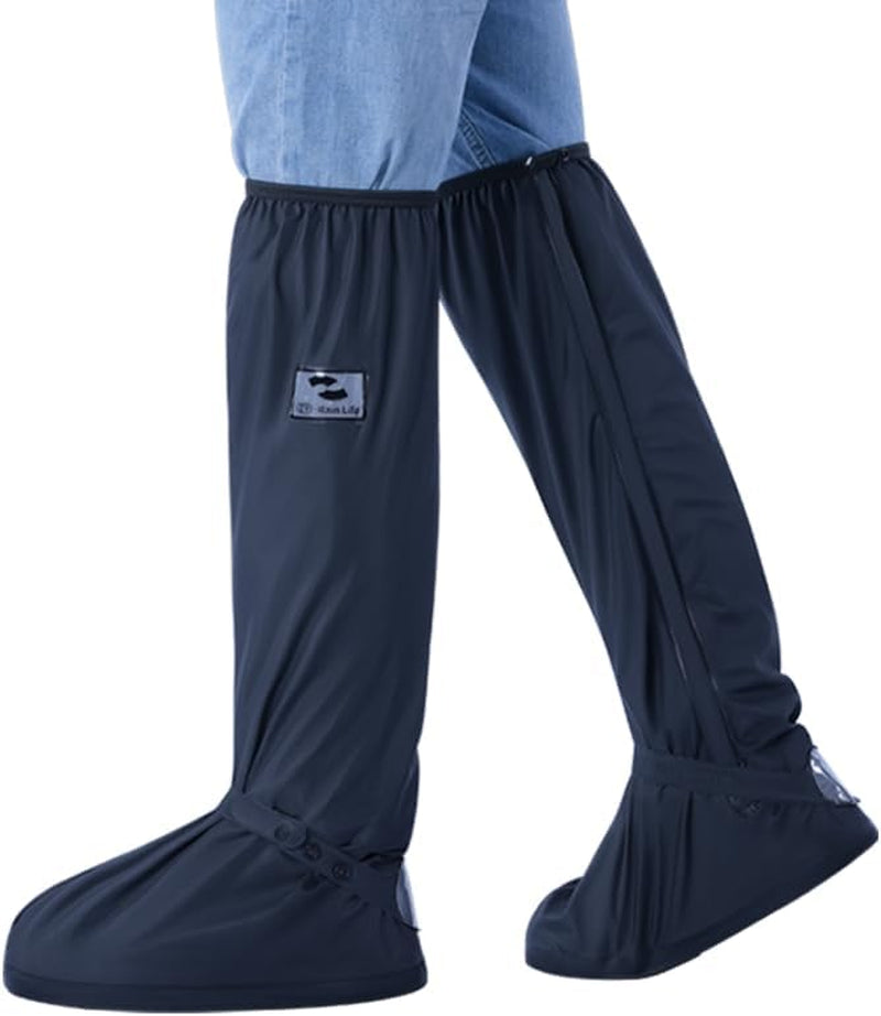 Premium Waterproof High-Top Rain Shoe Covers with Zipper and Reflective Features