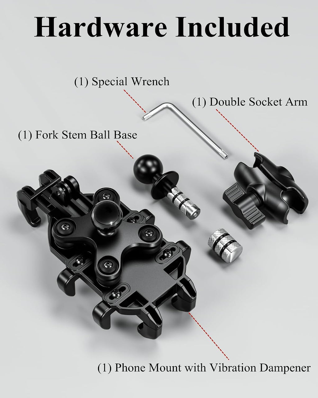 Motorcycle Fork Stem Phone Mount with Integrated Vibration Dampening System