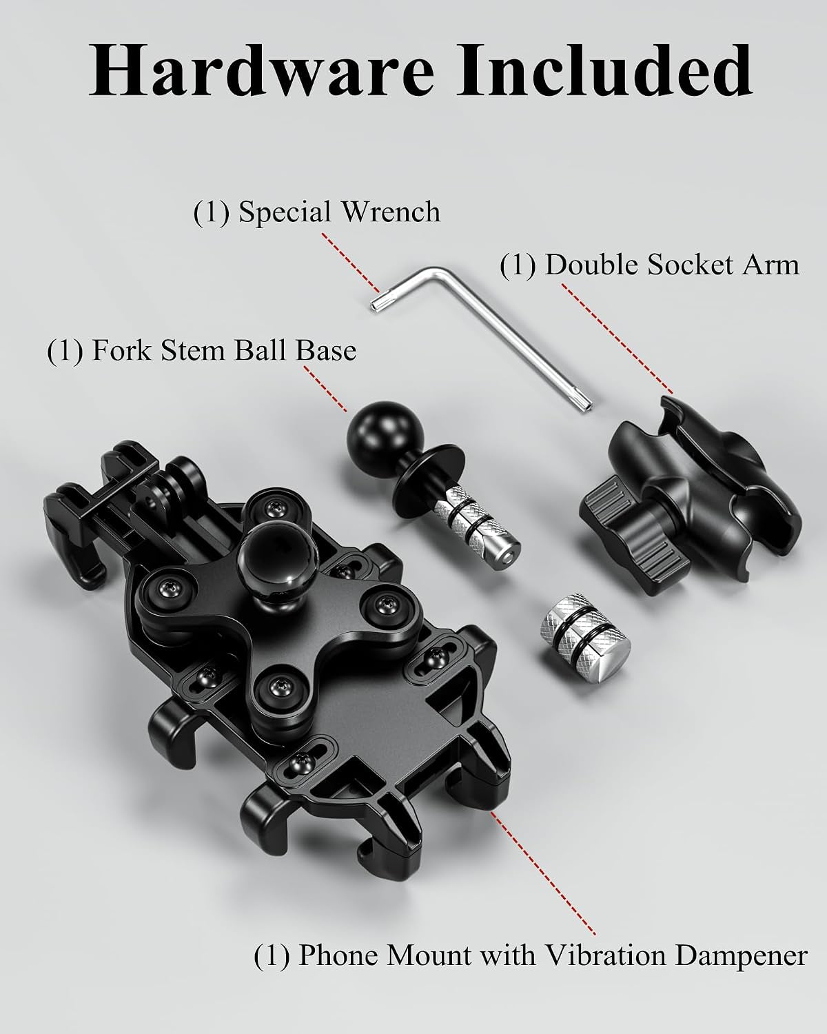Motorcycle Fork Stem Phone Mount with Integrated Vibration Dampening System