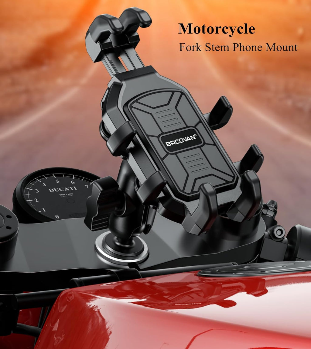 Motorcycle Fork Stem Phone Mount with Integrated Vibration Dampening System