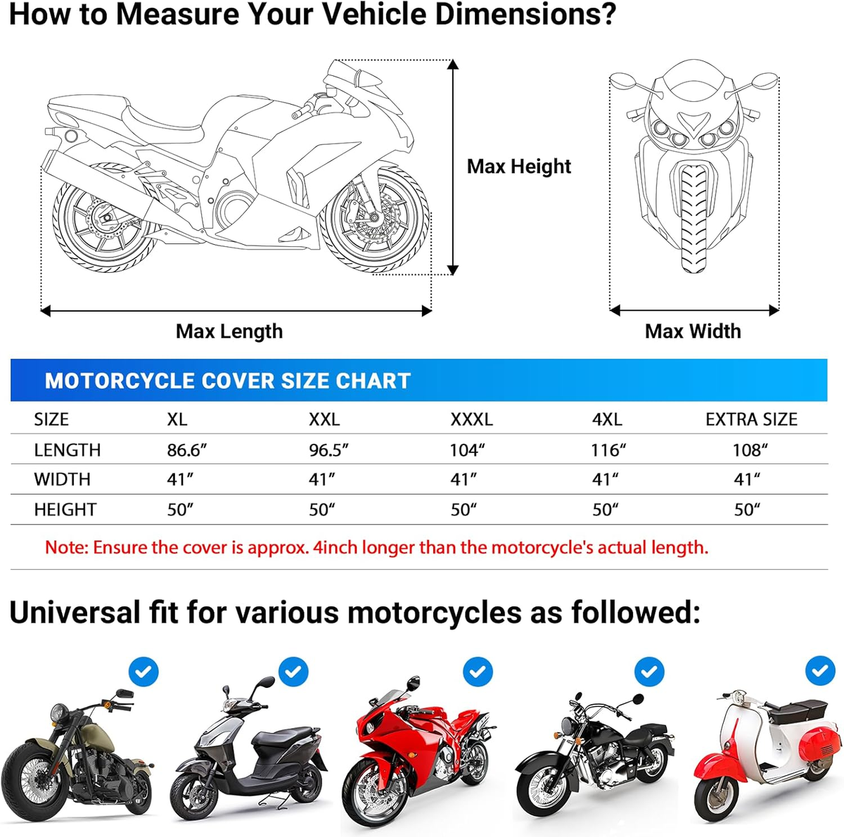 Heavy-Duty Waterproof Motorcycle Cover — 108in