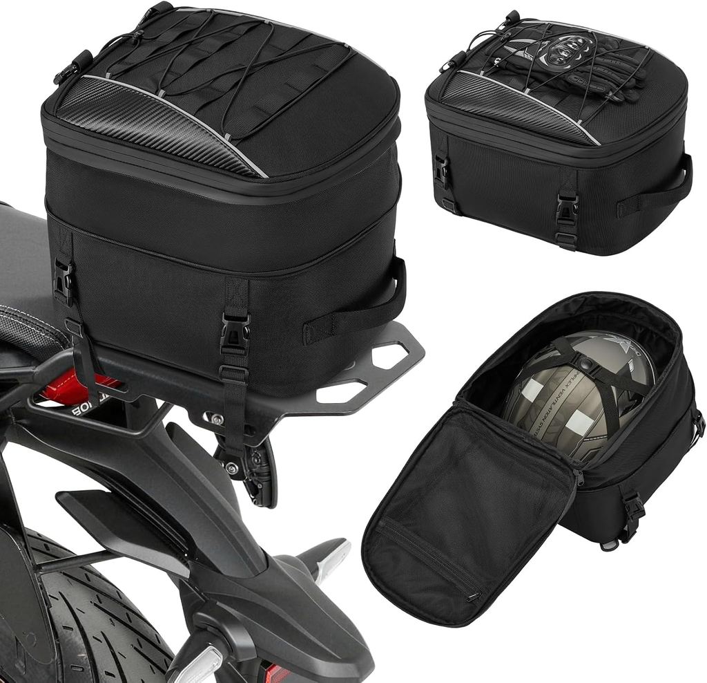 Motorcycle Tail Bag — 22–34L Expandable Rear Seat Bag