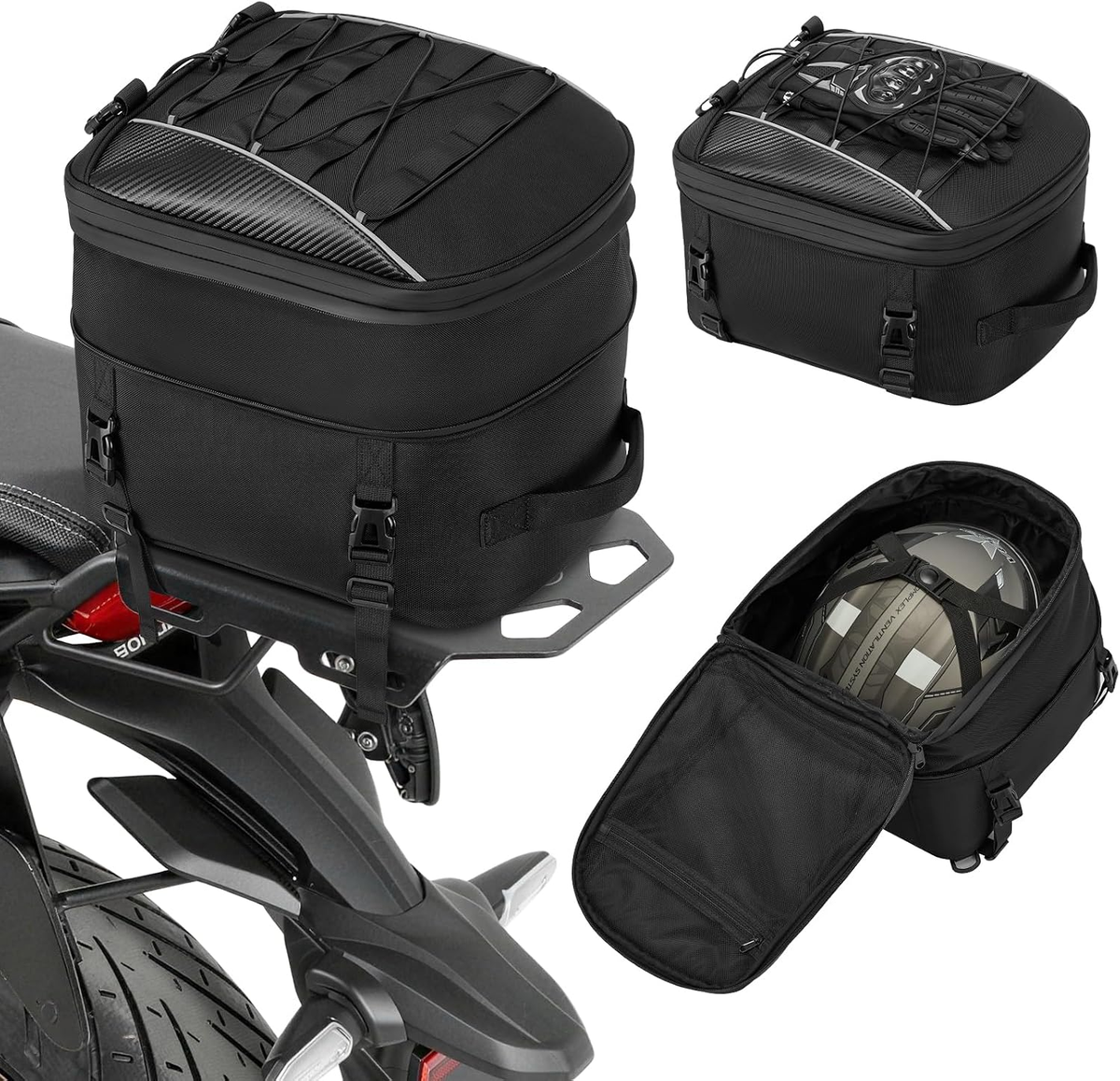 Motorcycle Tail Bag — 22–34L Expandable Rear Seat Bag