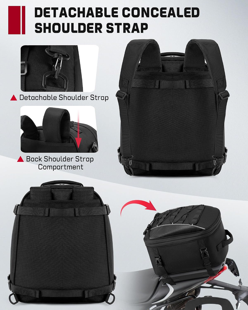 Motorcycle Tail Bag — 22–34L Expandable Rear Seat Bag