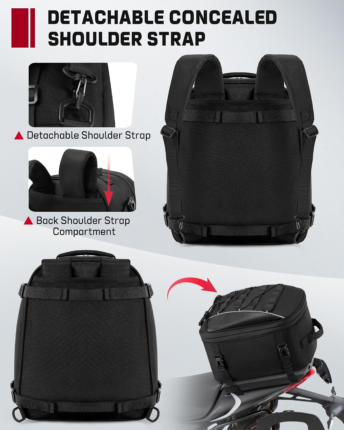 Motorcycle Tail Bag — 22–34L Expandable Rear Seat Bag