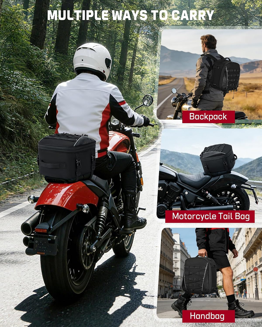 Motorcycle Tail Bag — 22–34L Expandable Rear Seat Bag