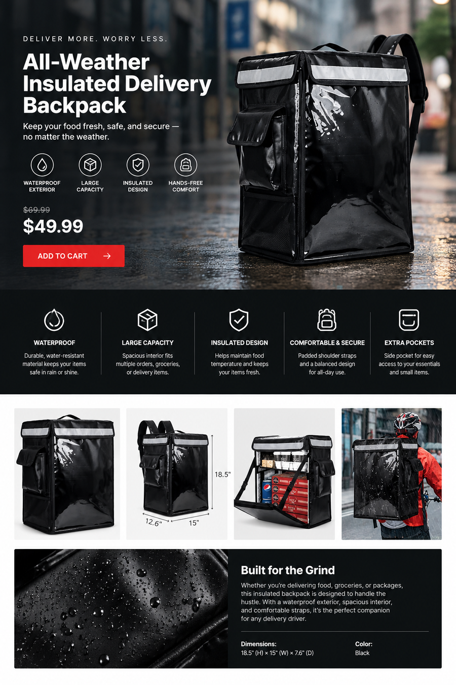 All-Weather Insulated Delivery Backpack product presentation