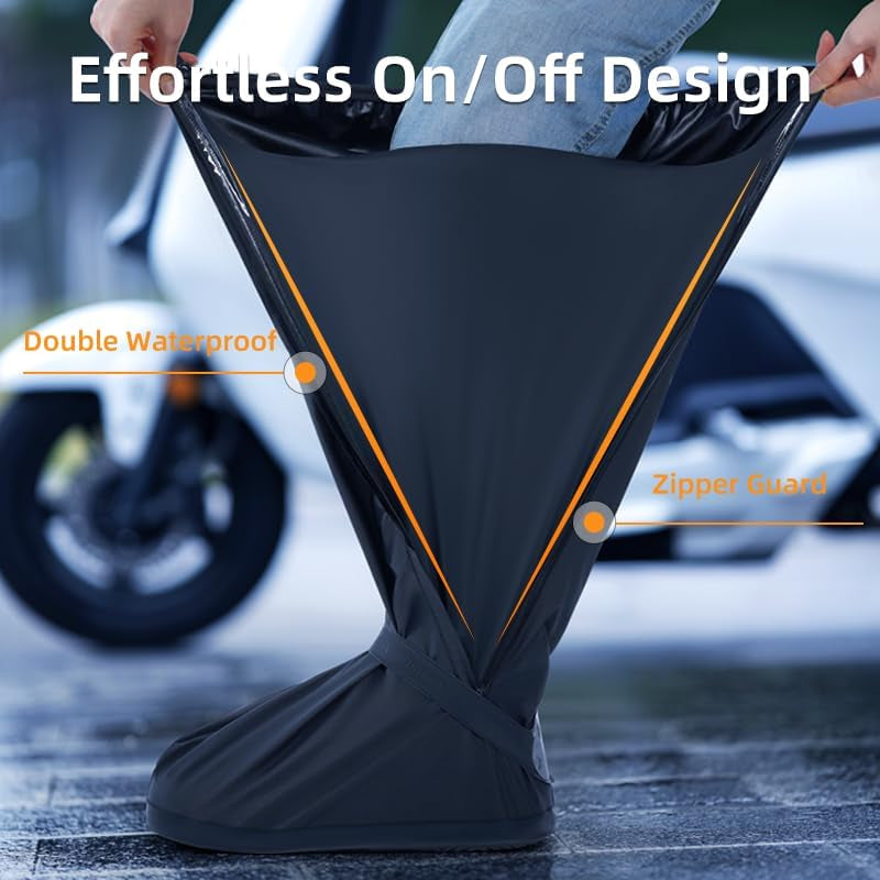 Premium Waterproof High-Top Rain Shoe Covers with Zipper and Reflective Features