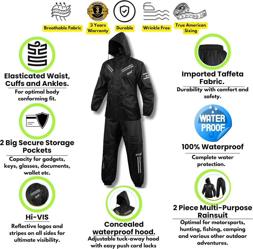 Men's and Women's Waterproof Outdoor Motorcycle Rain Suits - 2-Piece Breathable and Windproof Protection for Wet Weather Cycling