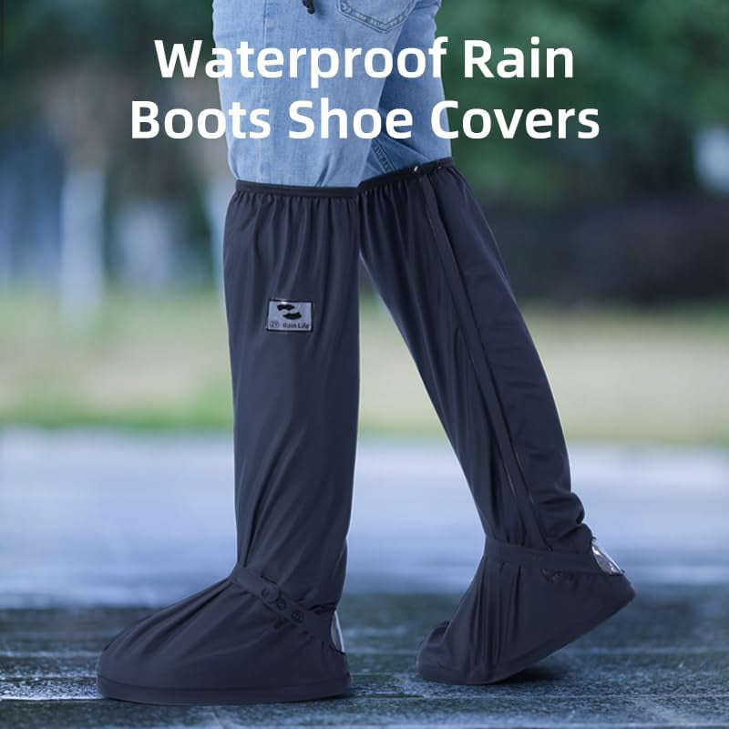 Premium Waterproof High-Top Rain Shoe Covers with Zipper and Reflective Features