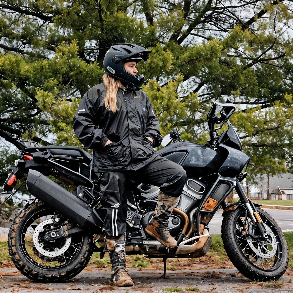 Men's and Women's Waterproof Outdoor Motorcycle Rain Suits - 2-Piece Breathable and Windproof Protection for Wet Weather Cycling