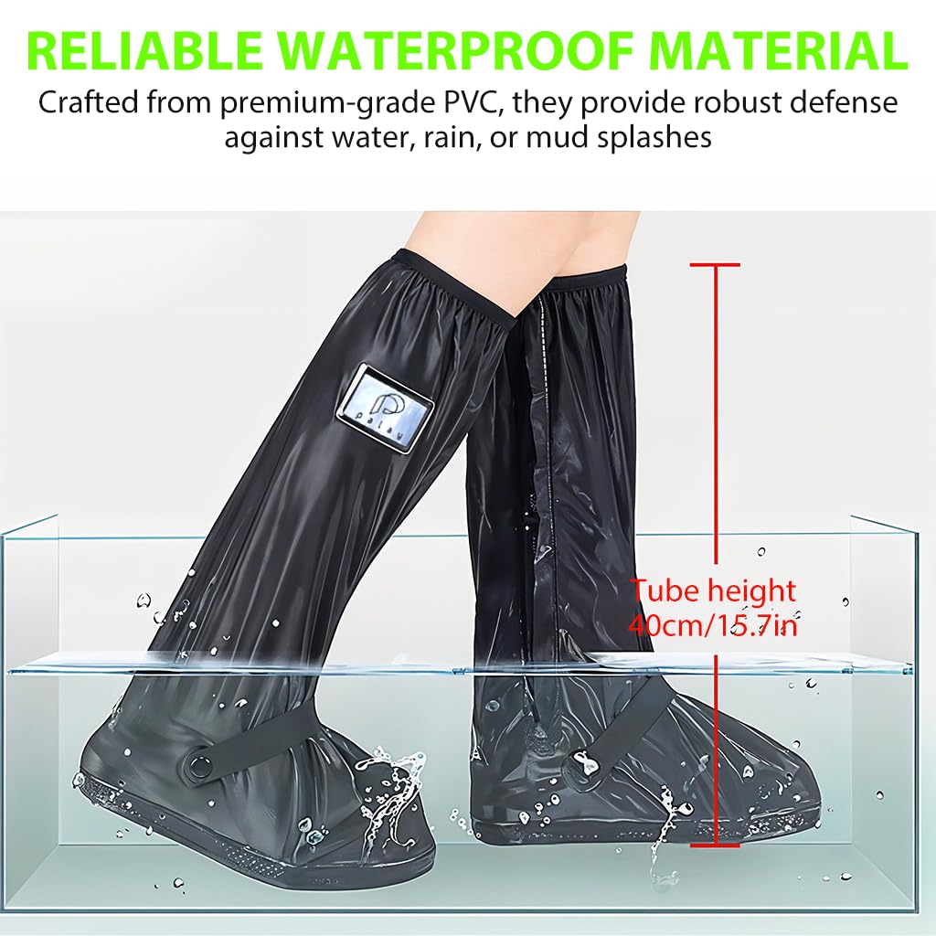 Black waterproof high-top motorcycle shoe covers