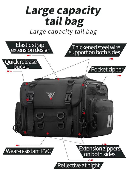 Black large-capacity motorcycle tail bag