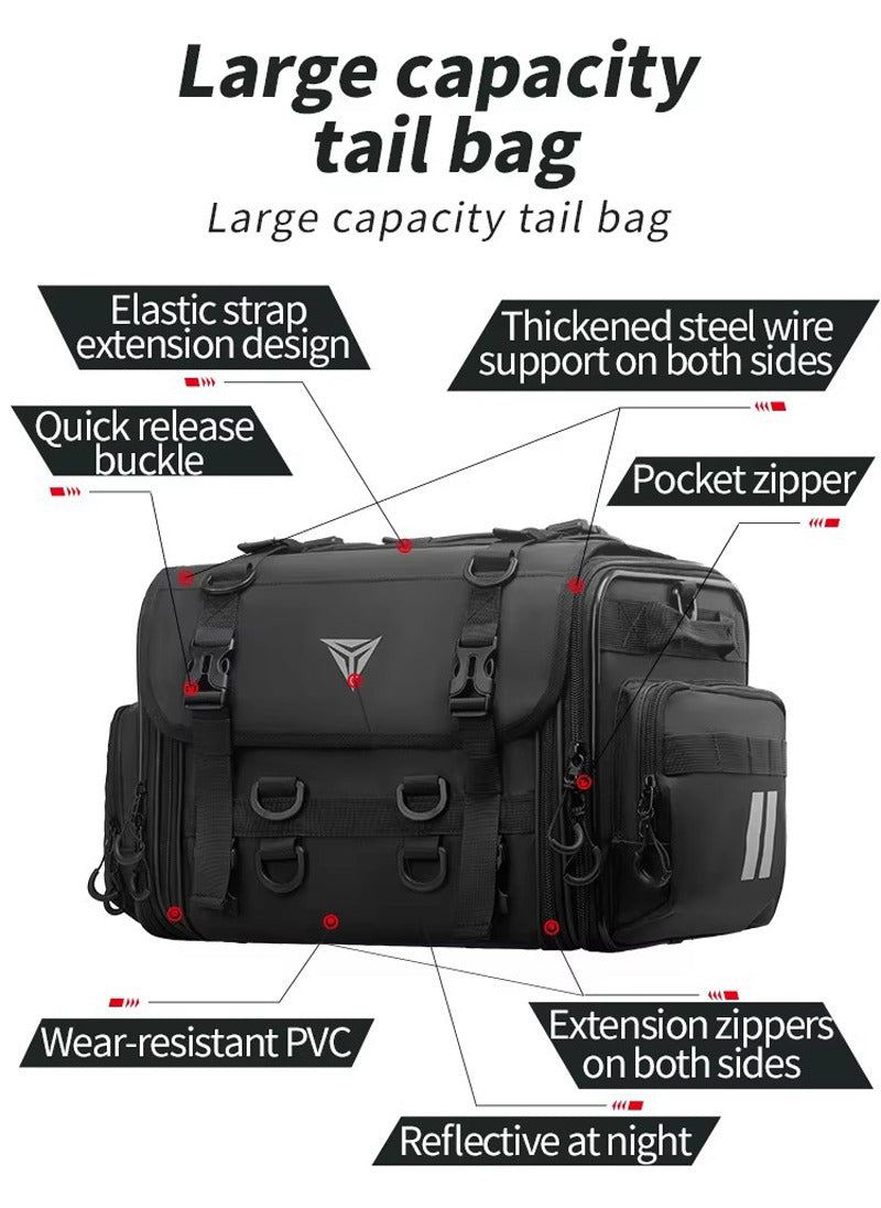 Black large-capacity motorcycle tail bag
